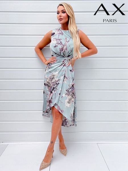 AX Paris Blue Duck Egg Print Gathered Midi Dress With Shoulder Pads (353588) | €16
