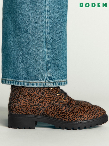 Brązowy z nadrukiem panterki - Boden Alex Lace Up Ankle Boots