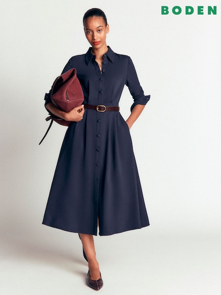 Blue - Boden Kate Pleated Shirt Dress