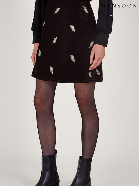 Monsoon Faye Embellished Velvet Black Skirt (353732) | €20