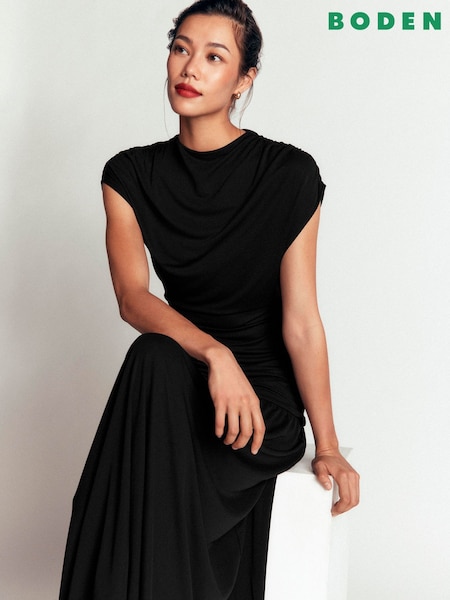 Black - Boden Drape Jersey Crepe Maxi Dress