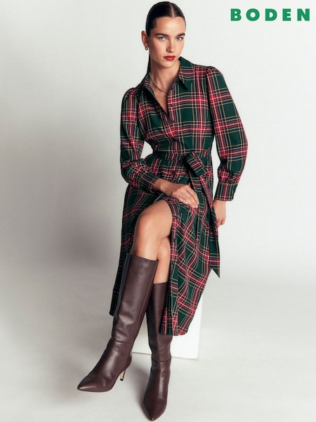 Green - Boden Maeve Check Midi Shirt Dress