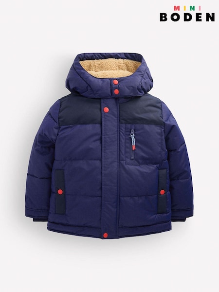 Blue - Boden Borg Lined Puffer Coat