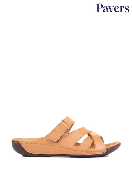 Pavers Tan Ladies Touch Fasten Mules (354526) | €40
