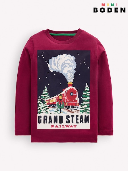 Red Train - Boden Long Sleeve Printed T-shirt