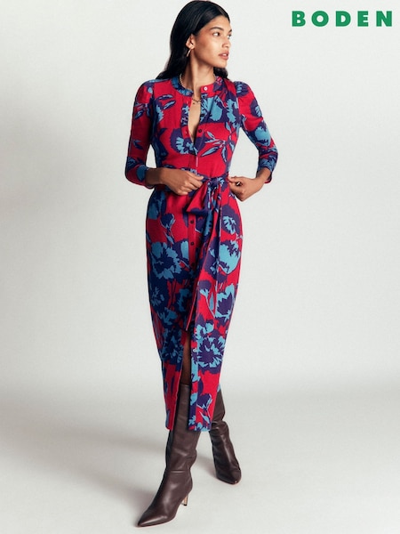 Red - Boden Honor Column Jersey Midi Dress