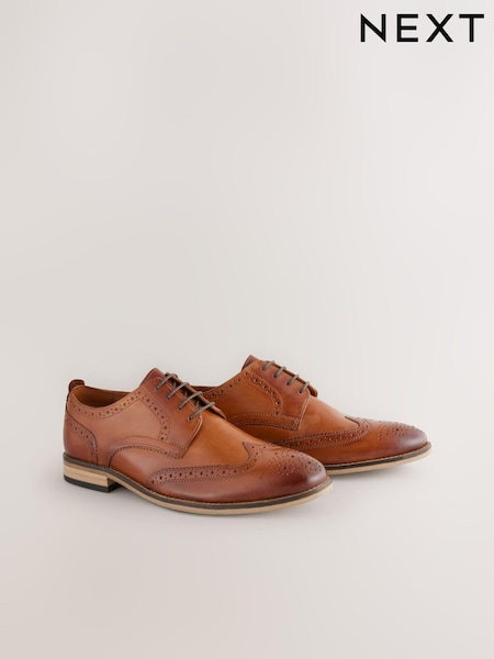 Tan Brown Wide Fit Leather Contrast Sole Brogue Shoes (355206) | €82