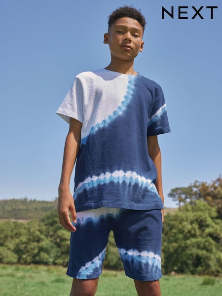 Navy Blue 100% Cotton Tie Dye T-Shirt And Shorts Set (3-16yrs) (355207) | €9 - €13