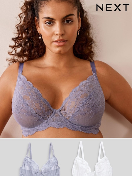 Blue/White Non Pad Plunge DD+ Lace Bras 2 Pack (355238) | AED63