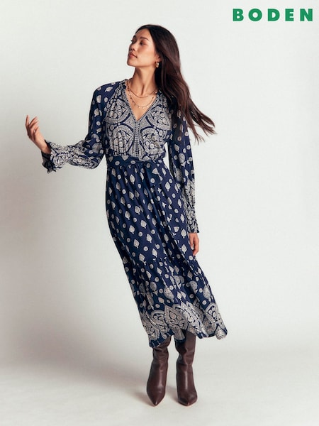Blue - Boden Blouson Tiered Jersey Dress