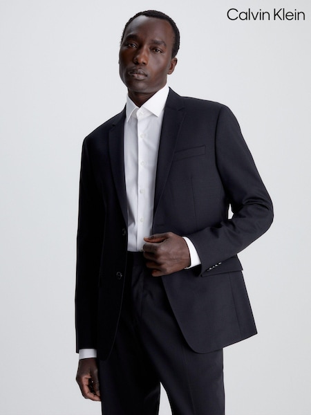 שחור - Calvin Klein Stretch Wool Slim Blazer (355486) | ‏1,660‏₪