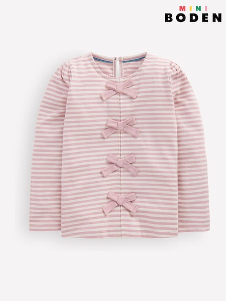 Pink - Boden Rib Bow Trim Top
