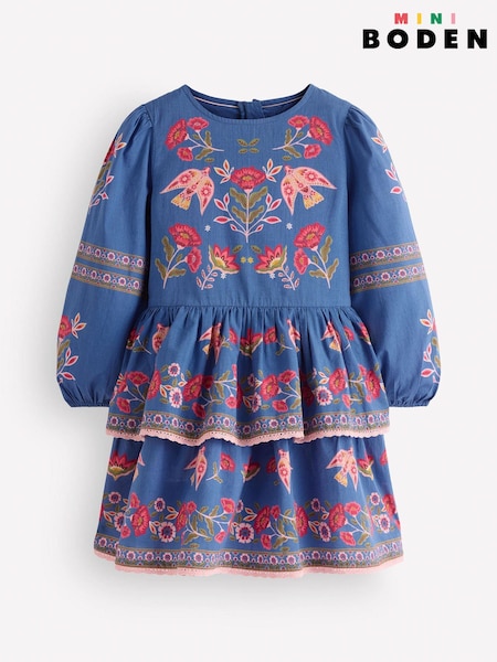 Blue - Boden Printed Tiered Woven Dress