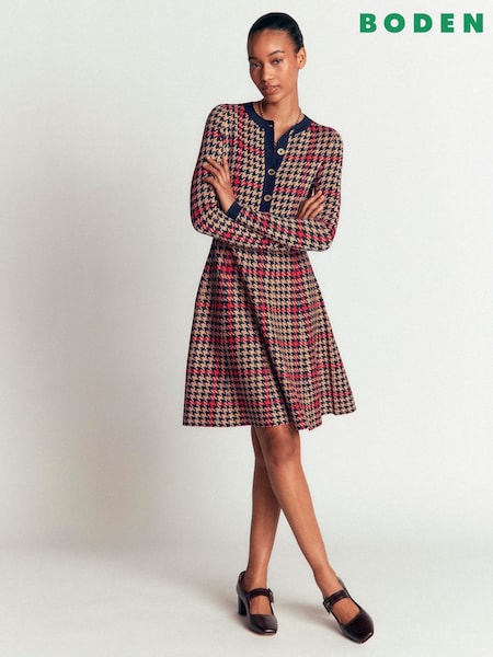 Albastru - Boden Crew Neck Jacquard Dress