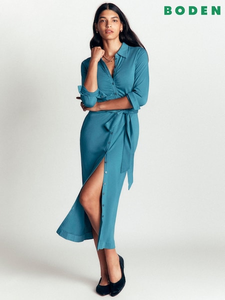 Storm Blue - Boden Ruched Jersey Shirt Dress