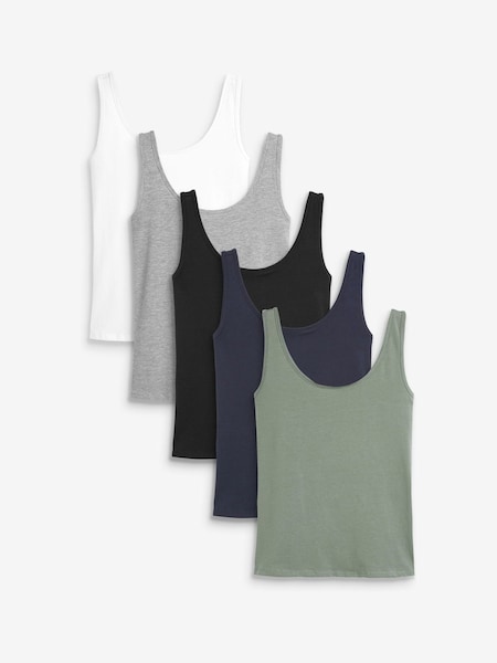 花彩色系 - 5 Pack Thick Strap Vests (356208) | HK$276