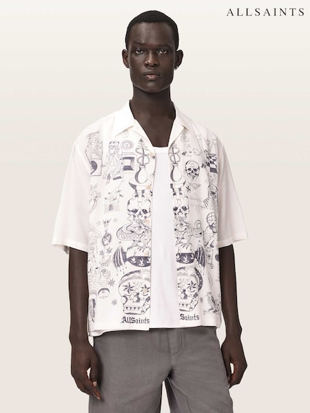 שמנת - Regular Allsaints Ignis Short Sleeve Shirt