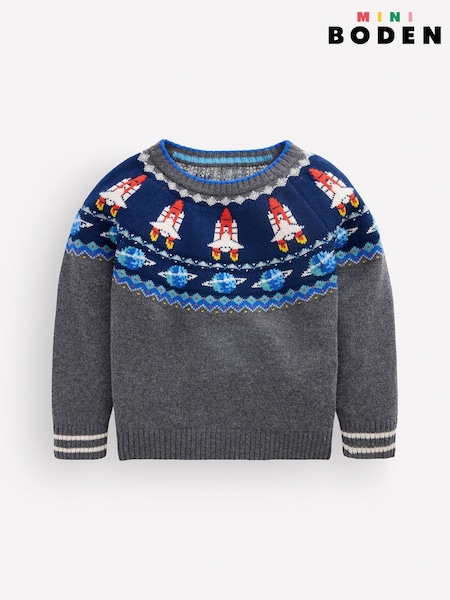 Grey - Boden Fair Isle Jumper