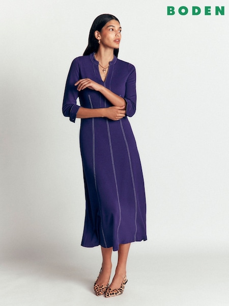 Purple - Boden Alex Ponte Contrast Midi Dress