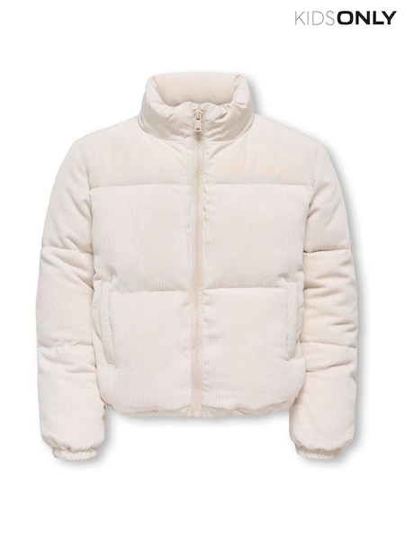Cream - Only Kids Zip Through Puffer Jacket With Teddy Mix