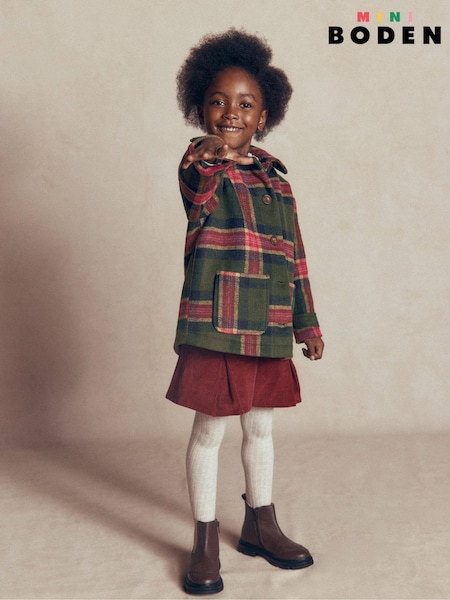 Green - Boden Wool Check Coat