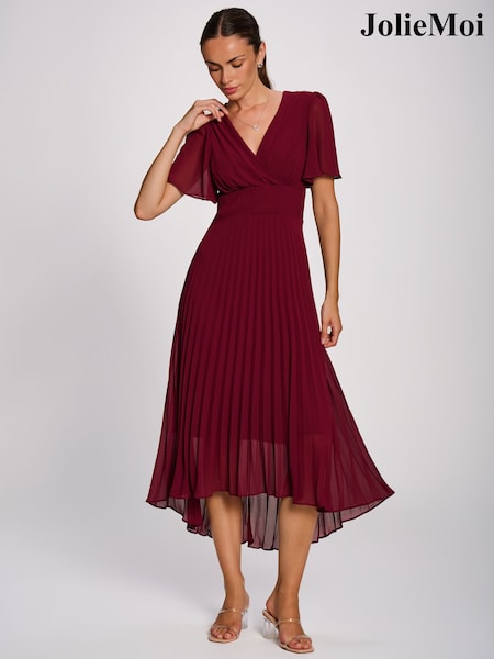 Red - Jolie Moi Chiffon Pleated Maxi Dress