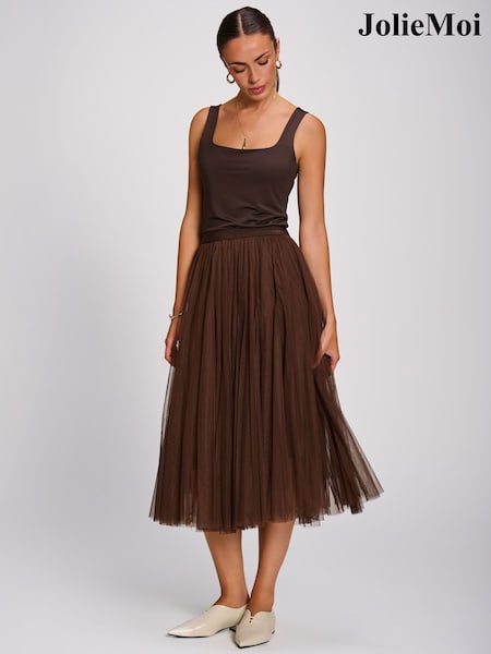 חום - Jolie Moi Tulle Godet Midi Skirt