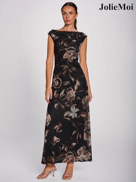Brown - Jolie Moi Multiway Neckline Mesh Maxi Dress