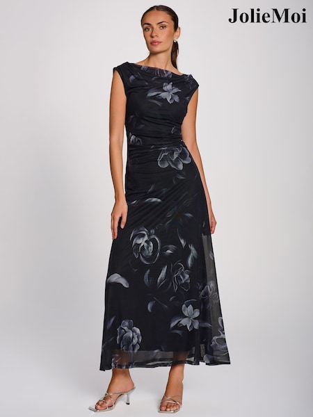 Black - Jolie Moi Multiway Neckline Mesh Maxi Dress