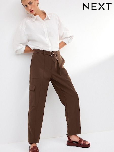 Коричневый - Smart Utility Cargo Belted Taper Trousers (357728) | €6