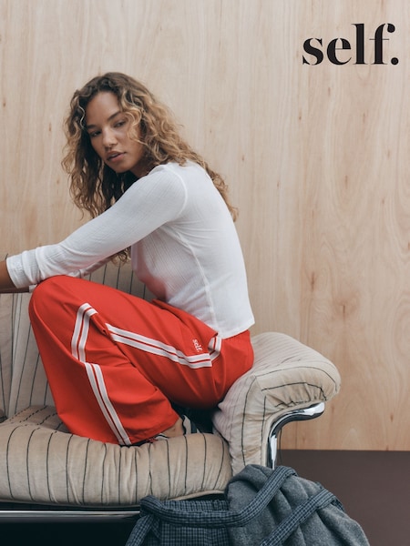 Red - Self. Wide Leg Viscose Blend Track Trousers With Side Stripe