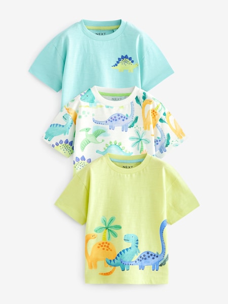 Blue/Yellow Dinosaur Short Sleeve Character T-Shirts 3 Pack (3mths-7yrs) (358009) | €14 - €18