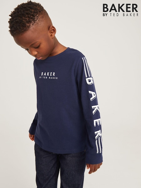 Marineblau - Baker by Ted Baker Langarm-T-Shirt mit Logo aus 100 % Baumwolle (358162) | 14 € - 17 €