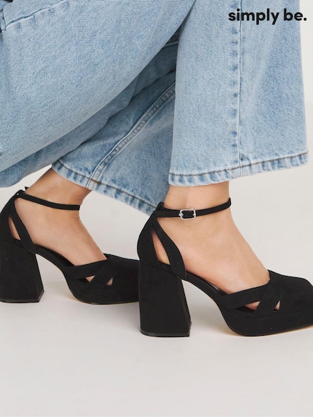 Simply Be Black Extra Wide Fit Platform Heeled Shoes (358183) | 198 QAR