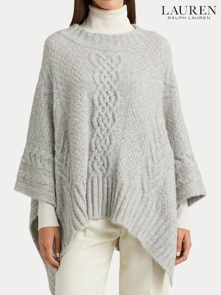 Серый - Lauren Ralph Lauren Grey Cable Knit Mockneck Poncho (358282) | €50