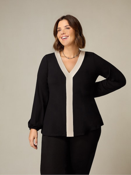 Live Unlimited Black Curve Jersey Contrast Placket Top (358293) | €34