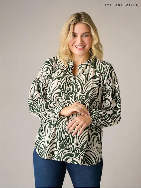 Live Unlimited White Curve Abstract Print Shirred Shoulder Blouse (358323) | €41.50