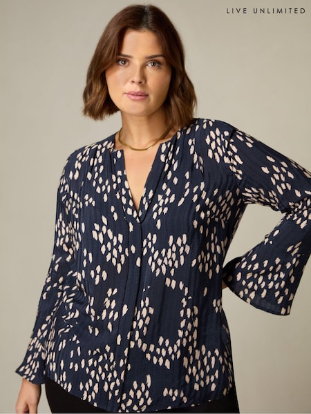 Live Unlimited Brown Curve Stone Dash Print Flute Sleeve Blouse (358360) | €41.50