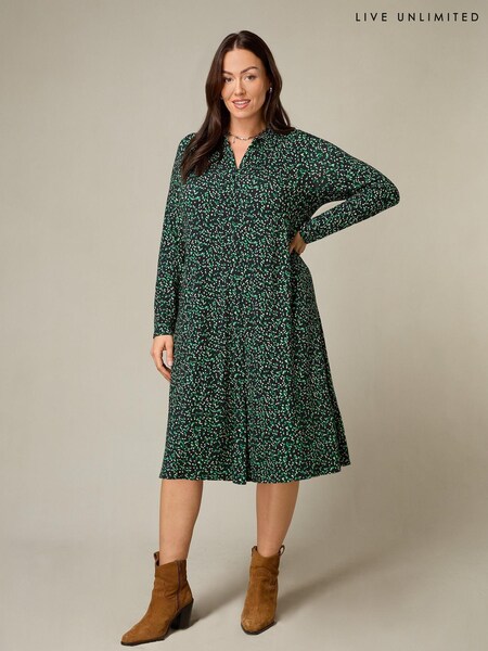 Live Unlimited Green Curve Petite Spot Print Jersey Relaxed Shirt Dress (358528) | €31