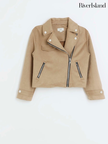 بني - River Island Girls Suedette Biker Jacket (358647) | ‏225 ر.س.‏
