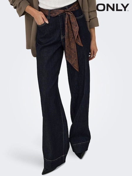 Blue - Only Madison High Waist Wide Leg Jeans In Super Stretch With Detachable Scarf