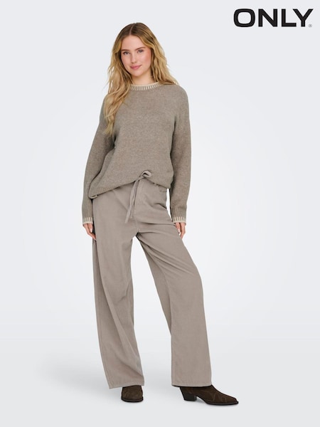Natural - Only Mid Waist Tie Belt Corduroy Jeans