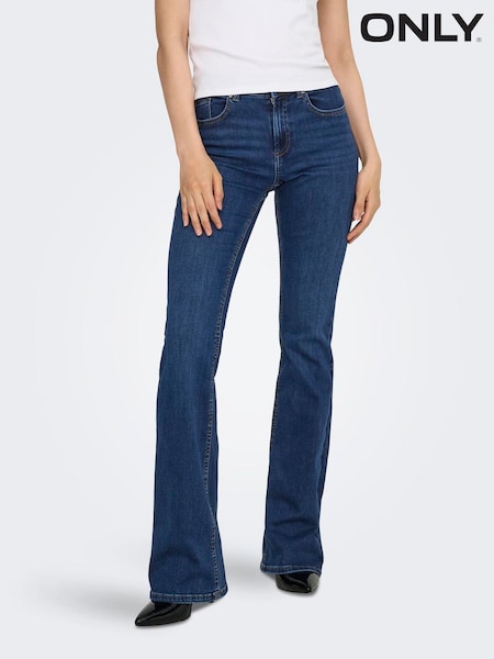 Mörk Blå - Only Blush Mid Waist Flared Jeans Med Super Stretch