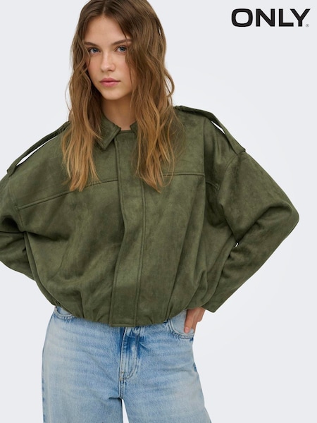 Zielony - Only Faux Suede Bomber Jacket