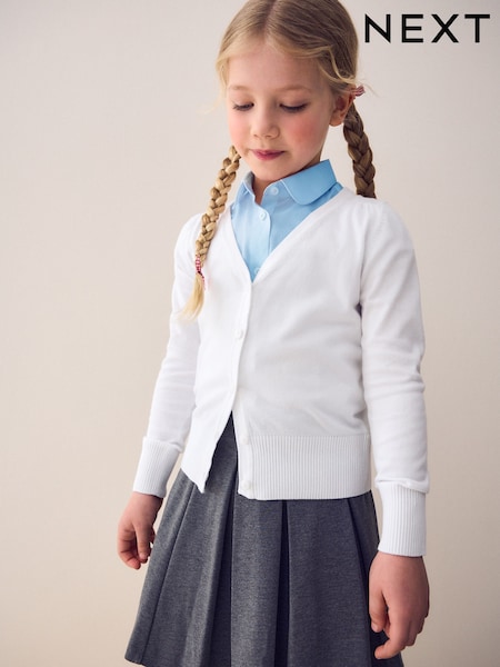 White Cotton Rich School V-Neck Cardigan (3-16yrs) (359709) | €11 - €18