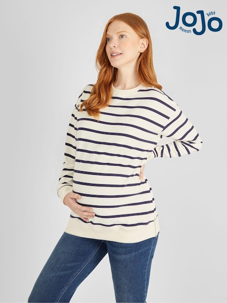 JoJo Maman Bébé Cream & Navy Blue Stripe Maternity & Nursing Sweatshirt (360401) | €57