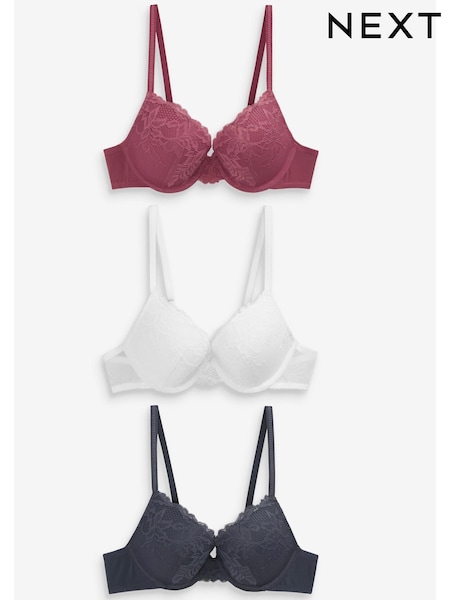 Navy/Pink/White Push Up Plunge Lace Bras 3 Pack (360561) | € 17