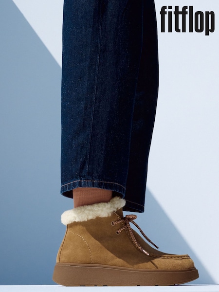 Brown - Fitflop Gen-ff Suede Shearling Lace Up Boots