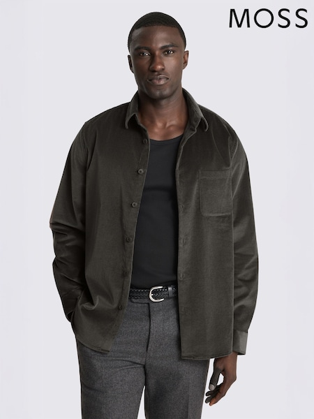 Σκούρο πράσινο ελιάς - Regular Moss Cotton Blend Corduroy Overshirt