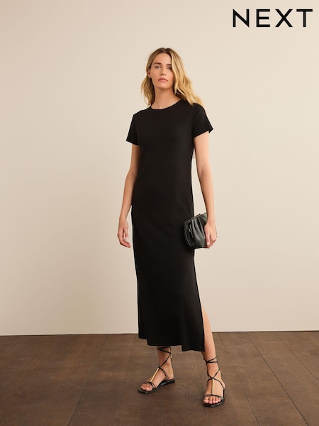 Musta - Ribbed T-shirt Style Column Maxi Dress With Slit Detail (361530) | €22